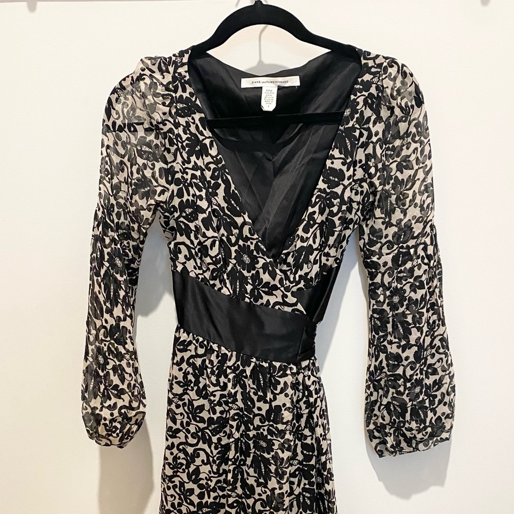 Diane Von furstenberg black floral wrap dress